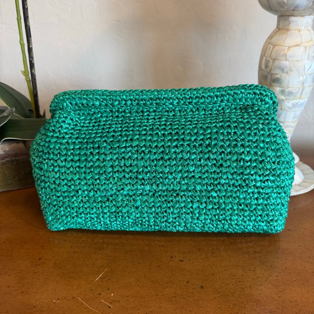 J.Crew Portofino Faux Raffia Clutch Emerald Green NWT - Picture 3 of 11